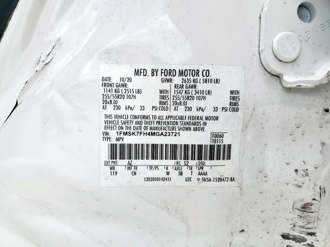 2021 Ford Explorer Limited VIN: 1FMSK7FH4MGA23721 Lot: 80799805