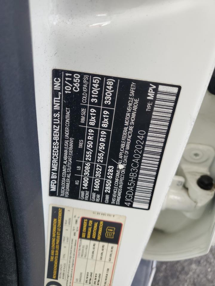 2012 Mercedes-Benz Ml 350 4Matic VIN: 4JGDA5HB3CA020240 Lot: 71440165