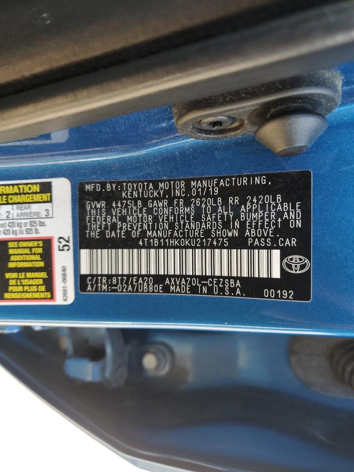 2019 Toyota Camry L VIN: 4T1B11HK0KU217475 Lot: 84564975