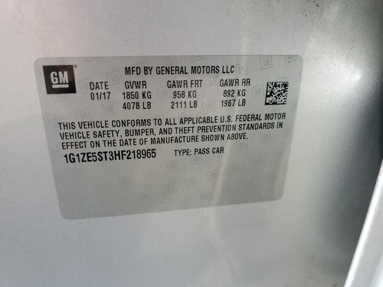 2017 Chevrolet Malibu Lt VIN: 1G1ZE5ST3HF218965 Lot: 71843865