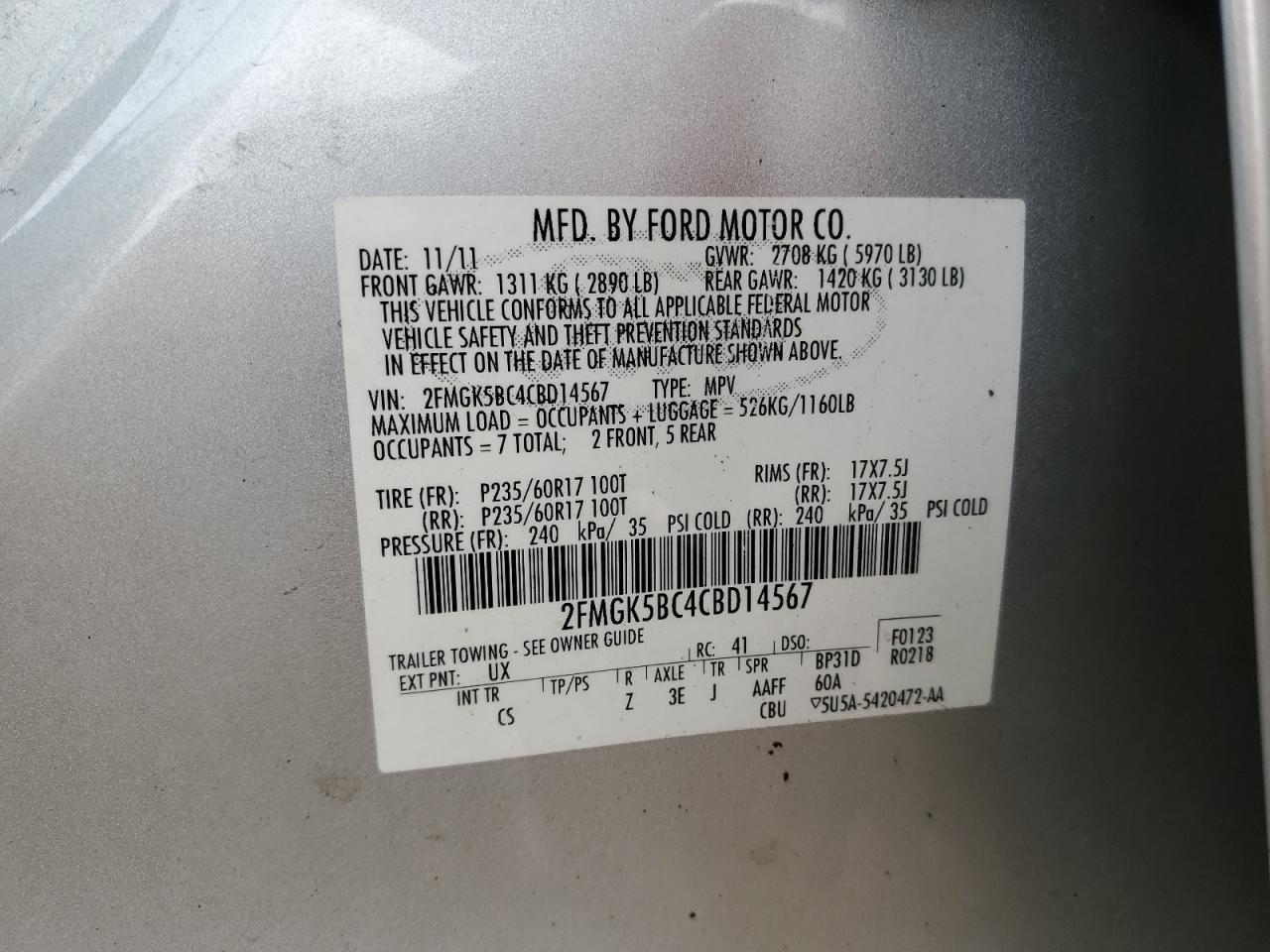 2012 Ford Flex Se VIN: 2FMGK5BC4CBD14567 Lot: 82144675