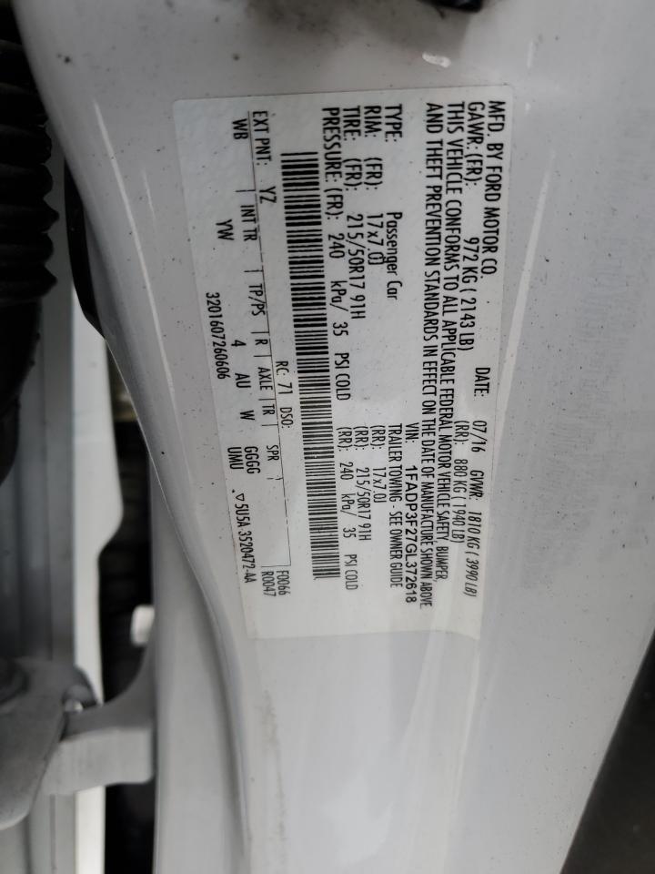 2016 Ford Focus Se VIN: 1FADP3F27GL372618 Lot: 81507405