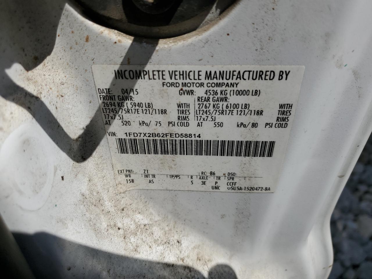 2015 Ford F250 Super Duty VIN: 1FD7X2B62FED58814 Lot: 71687355