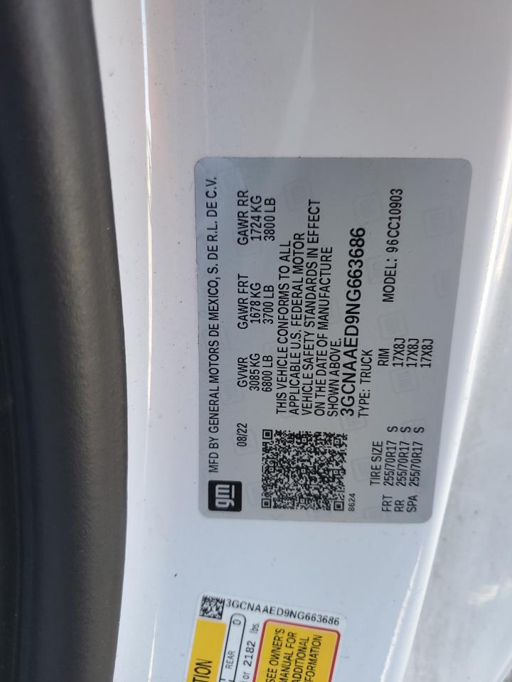 2022 Chevrolet Silverado C1500 VIN: 3GCNAAED9NG663686 Lot: 71892025