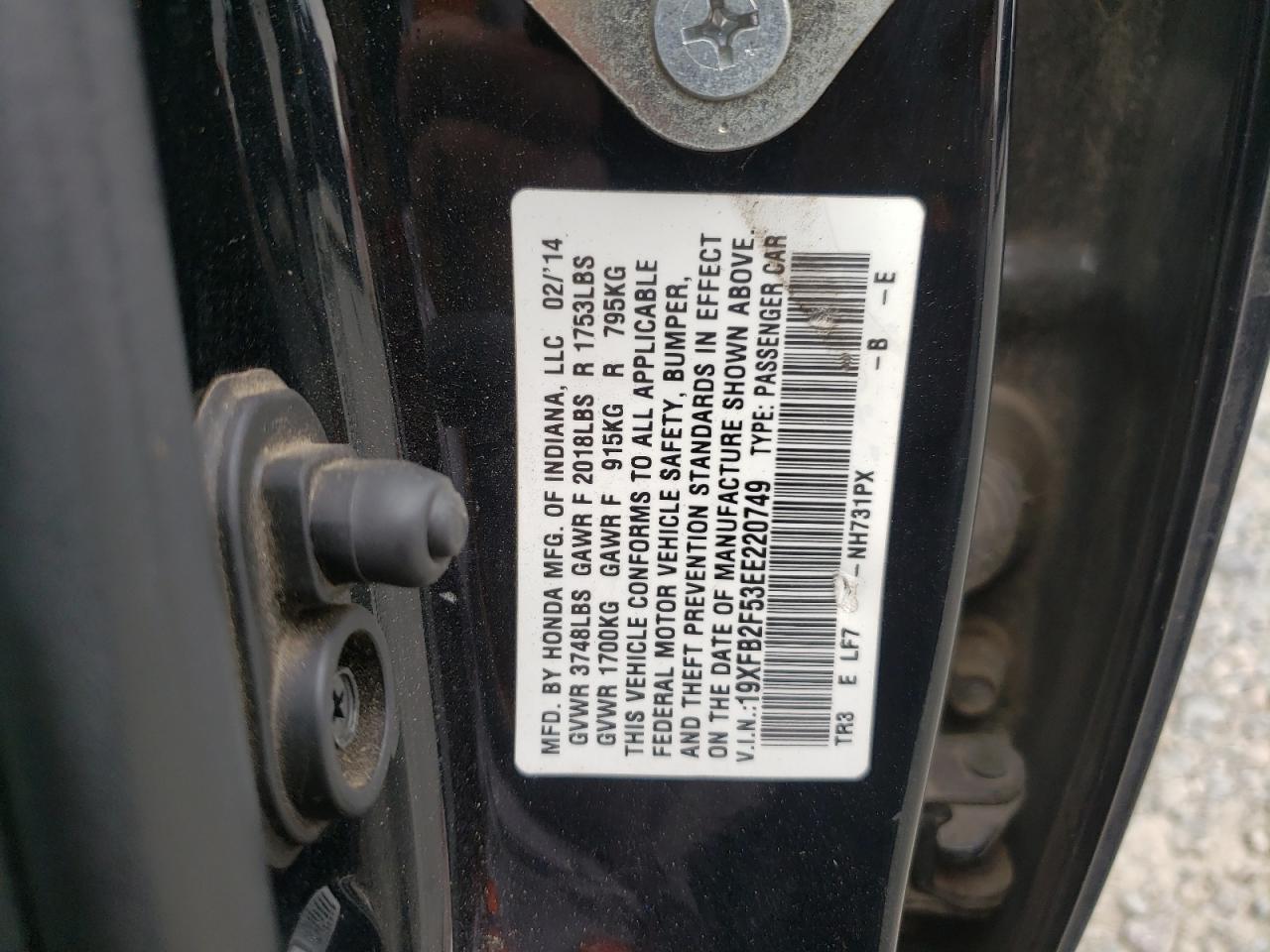 2014 Honda Civic Lx VIN: 19XFB2F53EE220749 Lot: 81721795