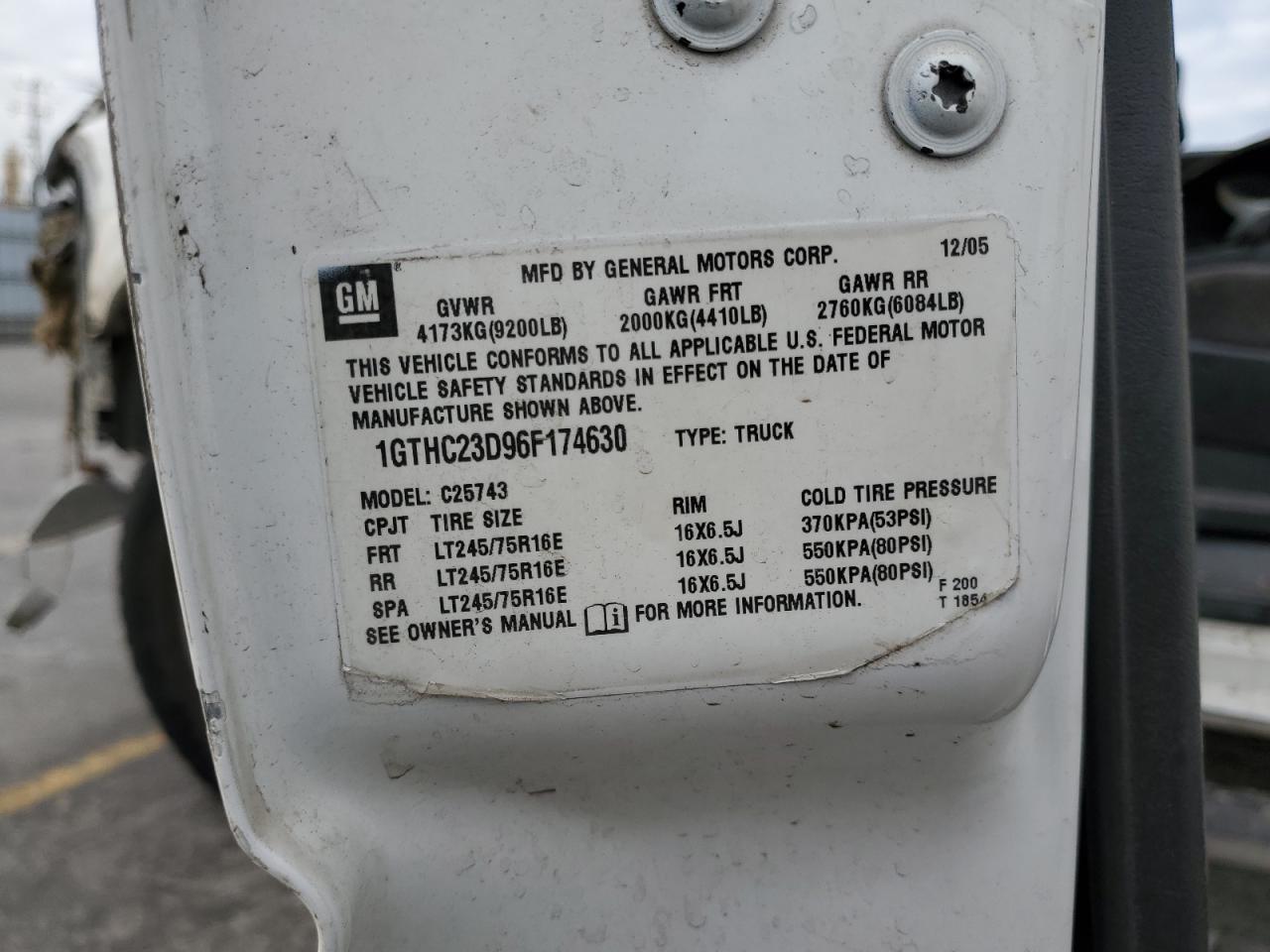 2006 GMC Sierra C2500 Heavy Duty VIN: 1GTHC23D96F174630 Lot: 81656675