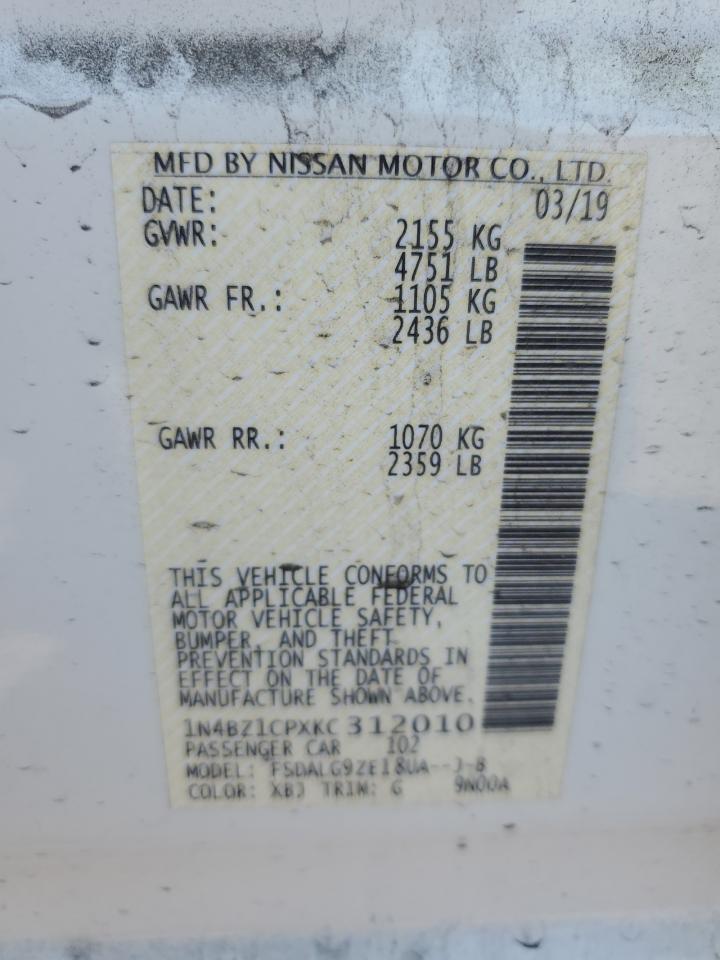 2019 Nissan Leaf S Plus VIN: 1N4BZ1CPXKC312010 Lot: 84214985