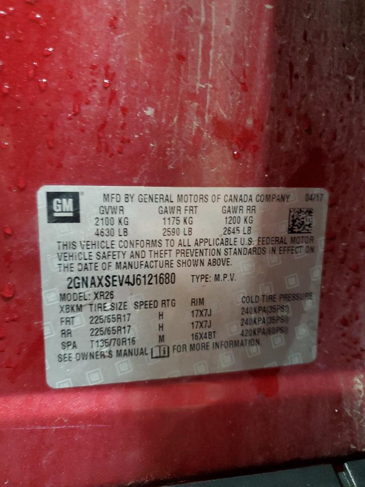 2018 Chevrolet Equinox Lt VIN: 2GNAXSEV4J6121680 Lot: 80484885