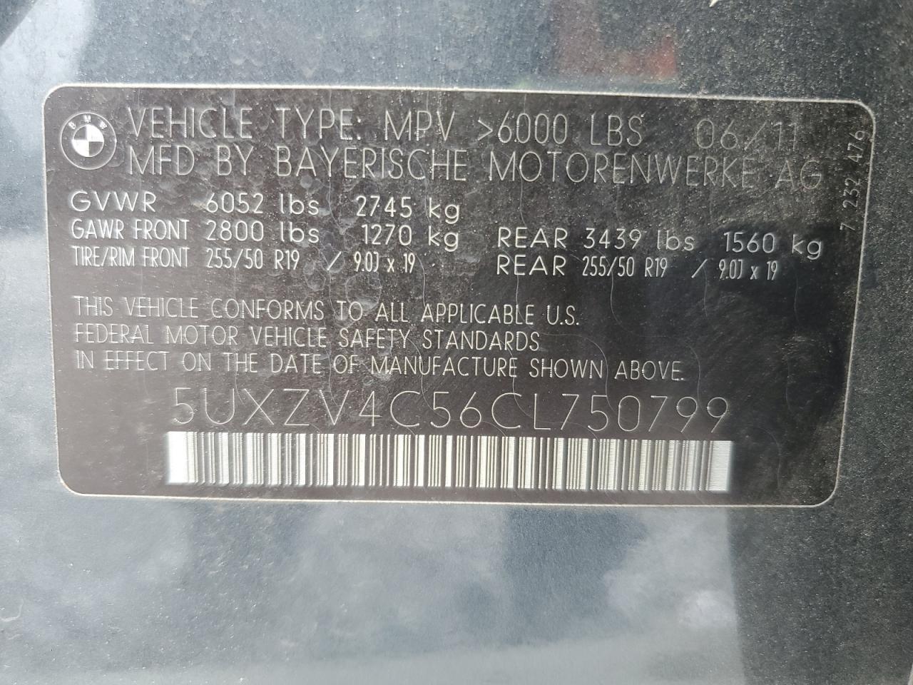 2012 BMW X5 xDrive35I VIN: 5UXZV4C56CL750799 Lot: 84256215