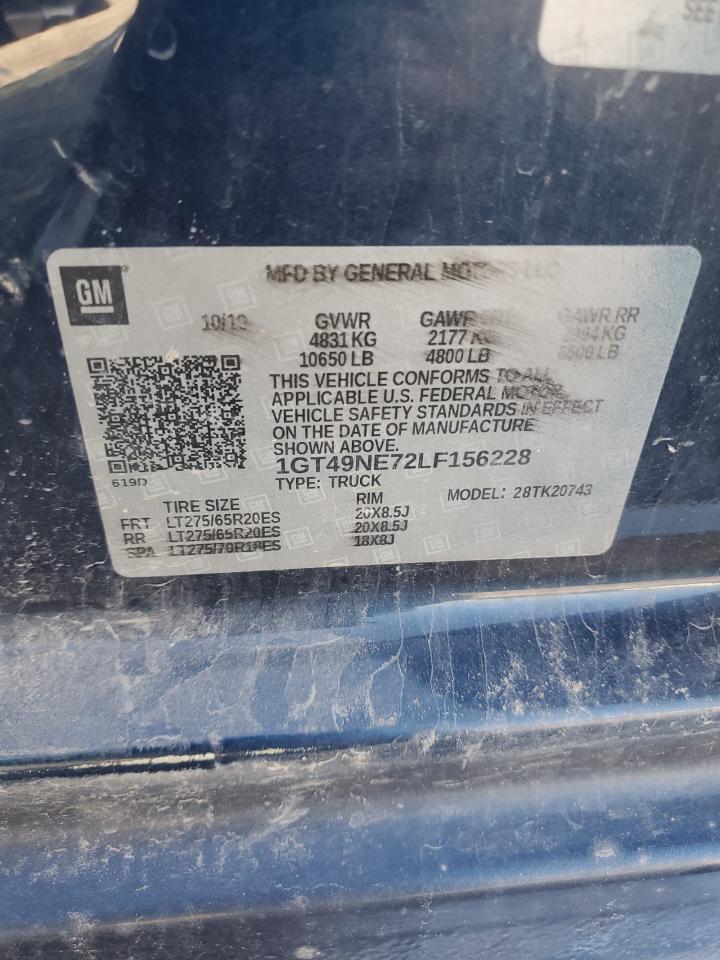 2020 GMC Sierra K2500 Slt VIN: 1GT49NE72LF156228 Lot: 82148315