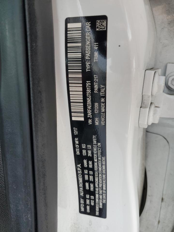 2018 Alfa Romeo Giulia VIN: ZARFAEBN5J7581751 Lot: 84796695