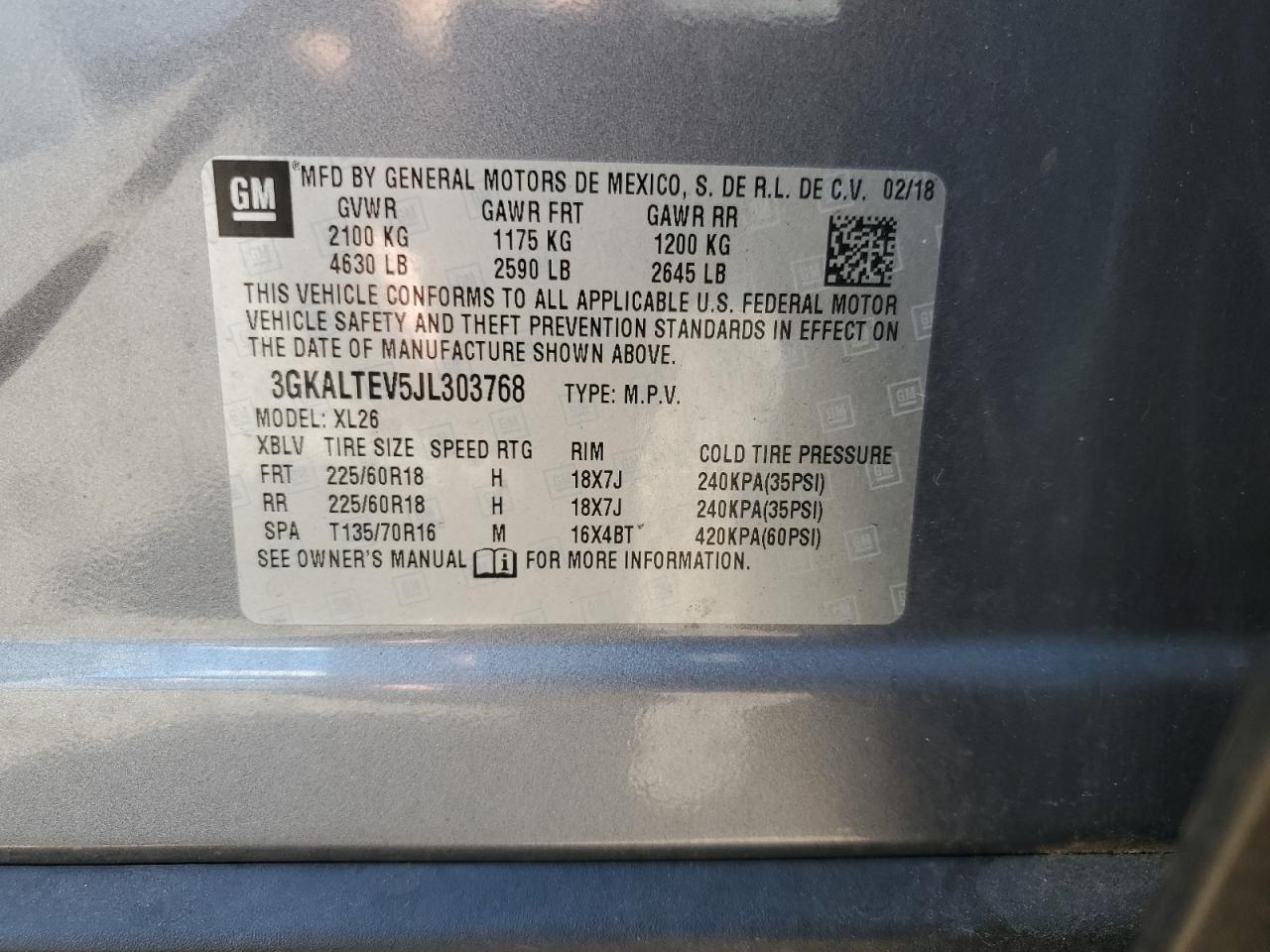 2018 GMC Terrain Sle VIN: 3GKALTEV5JL303768 Lot: 81191755