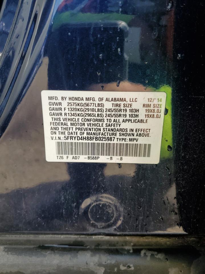 2015 Acura Mdx Advance VIN: 5FRYD4H88FB025987 Lot: 71152965