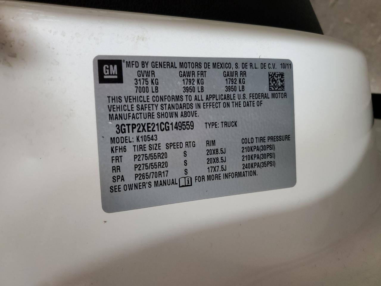 2012 GMC Sierra K1500 Denali VIN: 3GTP2XE21CG149559 Lot: 80928165