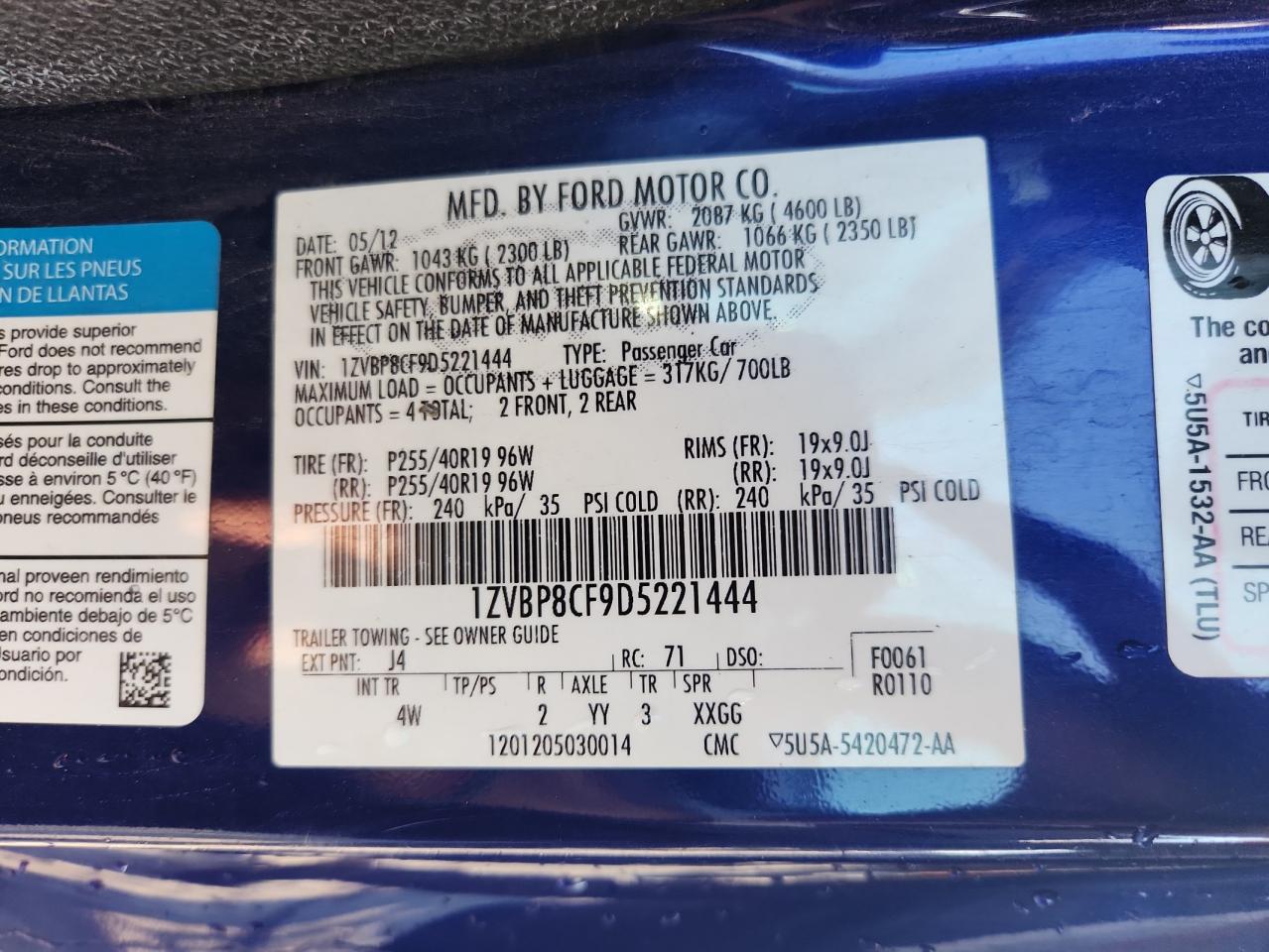 2013 Ford Mustang Gt VIN: 1ZVBP8CF9D5221444 Lot: 71307035