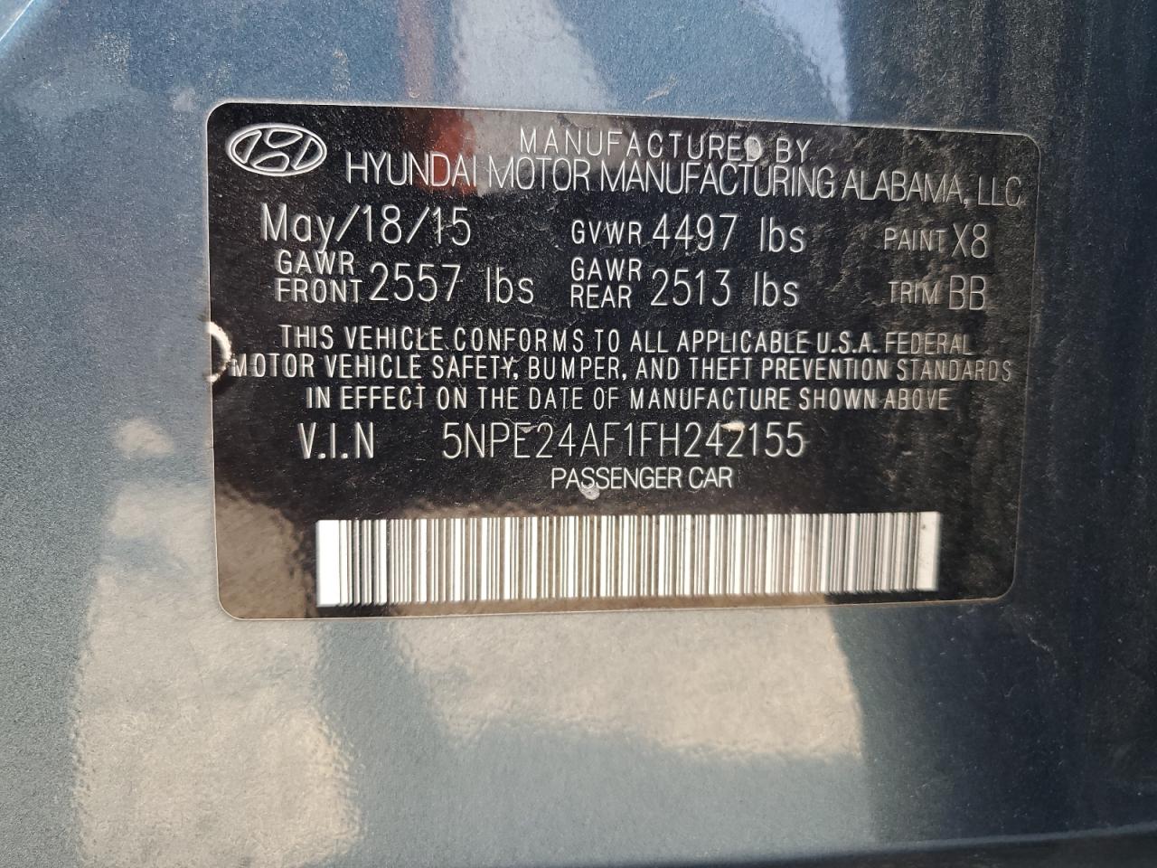 2015 Hyundai Sonata Se VIN: 5NPE24AF1FH242155 Lot: 81200185