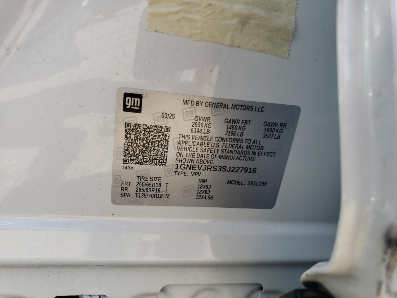 2025 Chevrolet Traverse Z71 VIN: 1GNEVJRS3SJ227916 Lot: 81410215