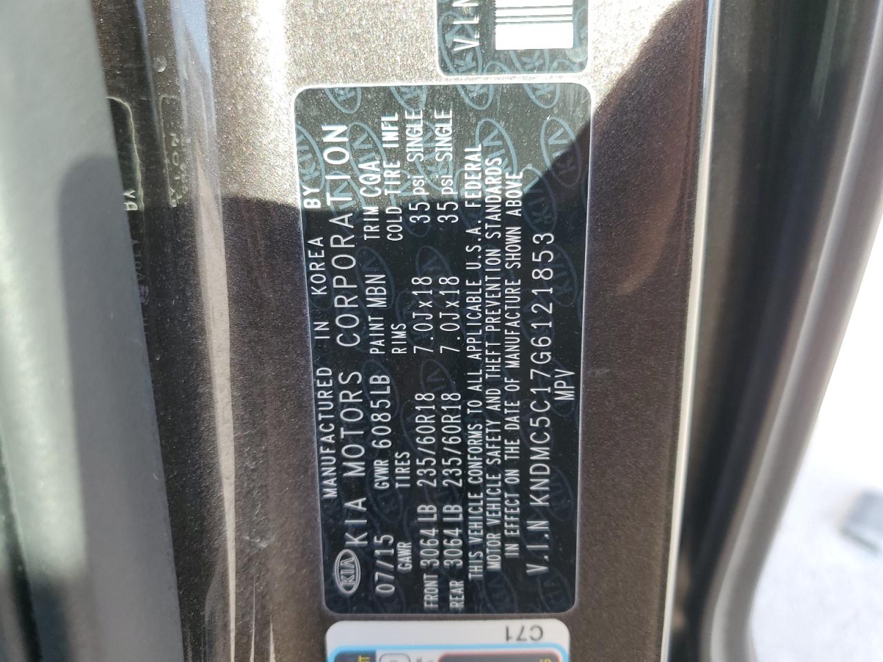 2016 Kia Sedona Ex VIN: KNDMC5C17G6121853 Lot: 70899235