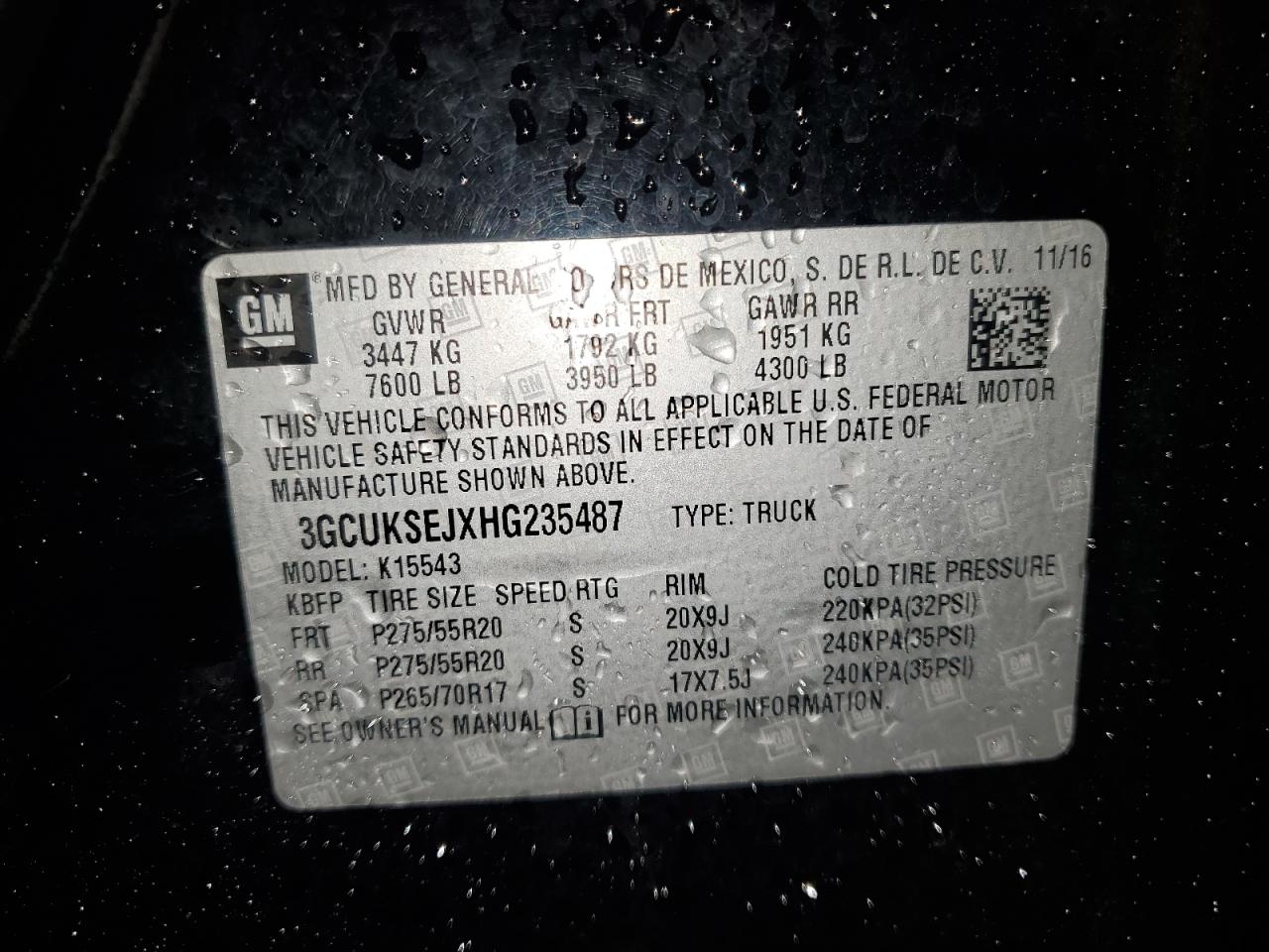 2017 Chevrolet Silverado K1500 Ltz VIN: 3GCUKSEJXHG235487 Lot: 81215365