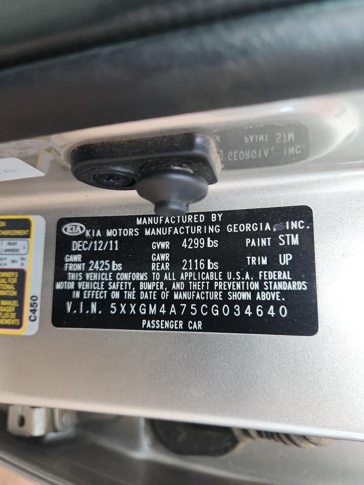 2012 Kia Optima Lx VIN: 5XXGM4A75CG034640 Lot: 84387345