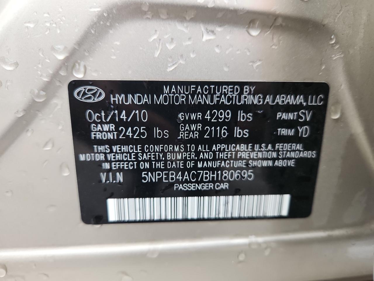 2011 Hyundai Sonata Gls VIN: 5NPEB4AC7BH180695 Lot: 82042405