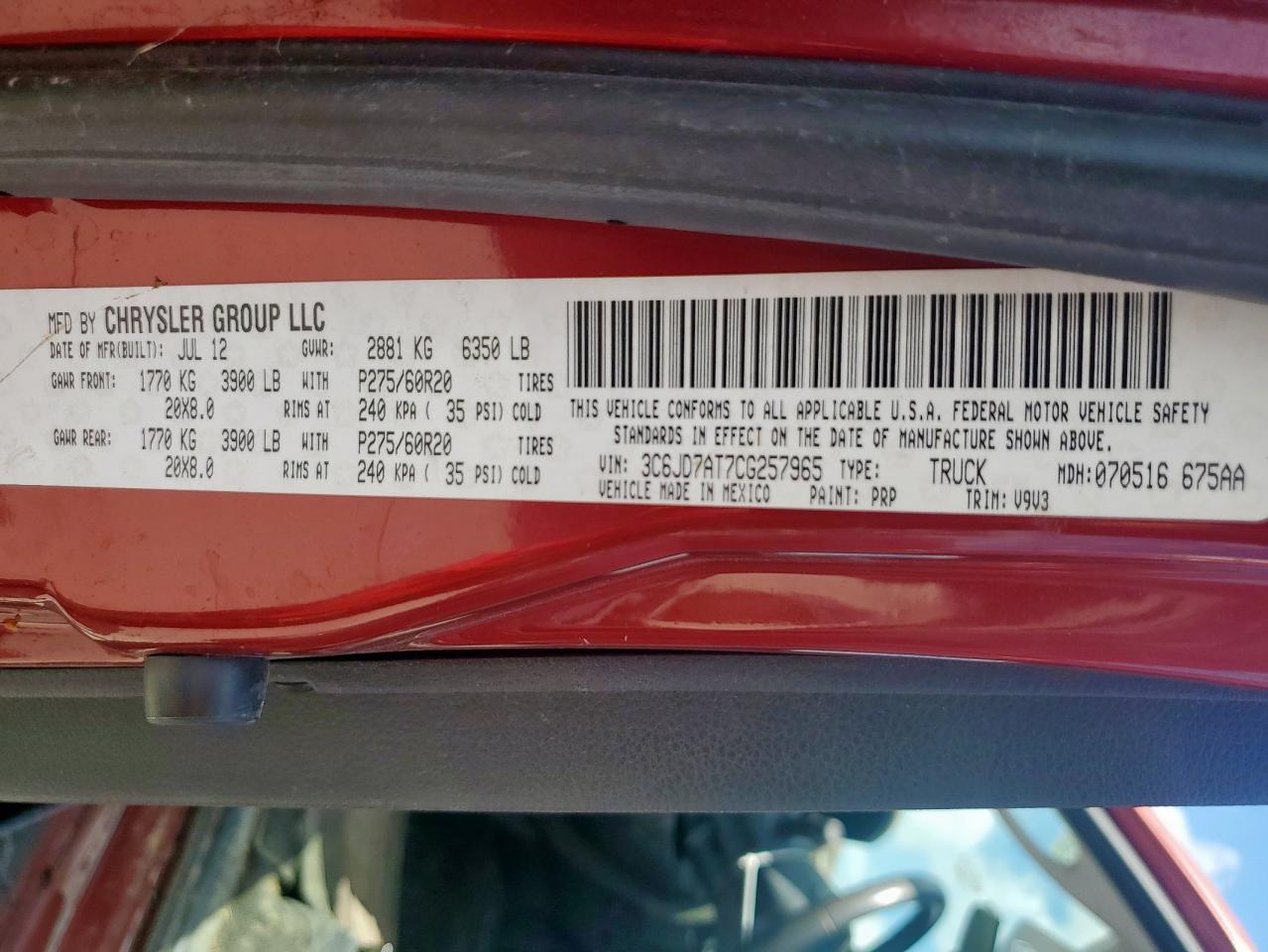 2012 Dodge Ram 1500 St VIN: 3C6JD7AT7CG257965 Lot: 81707065
