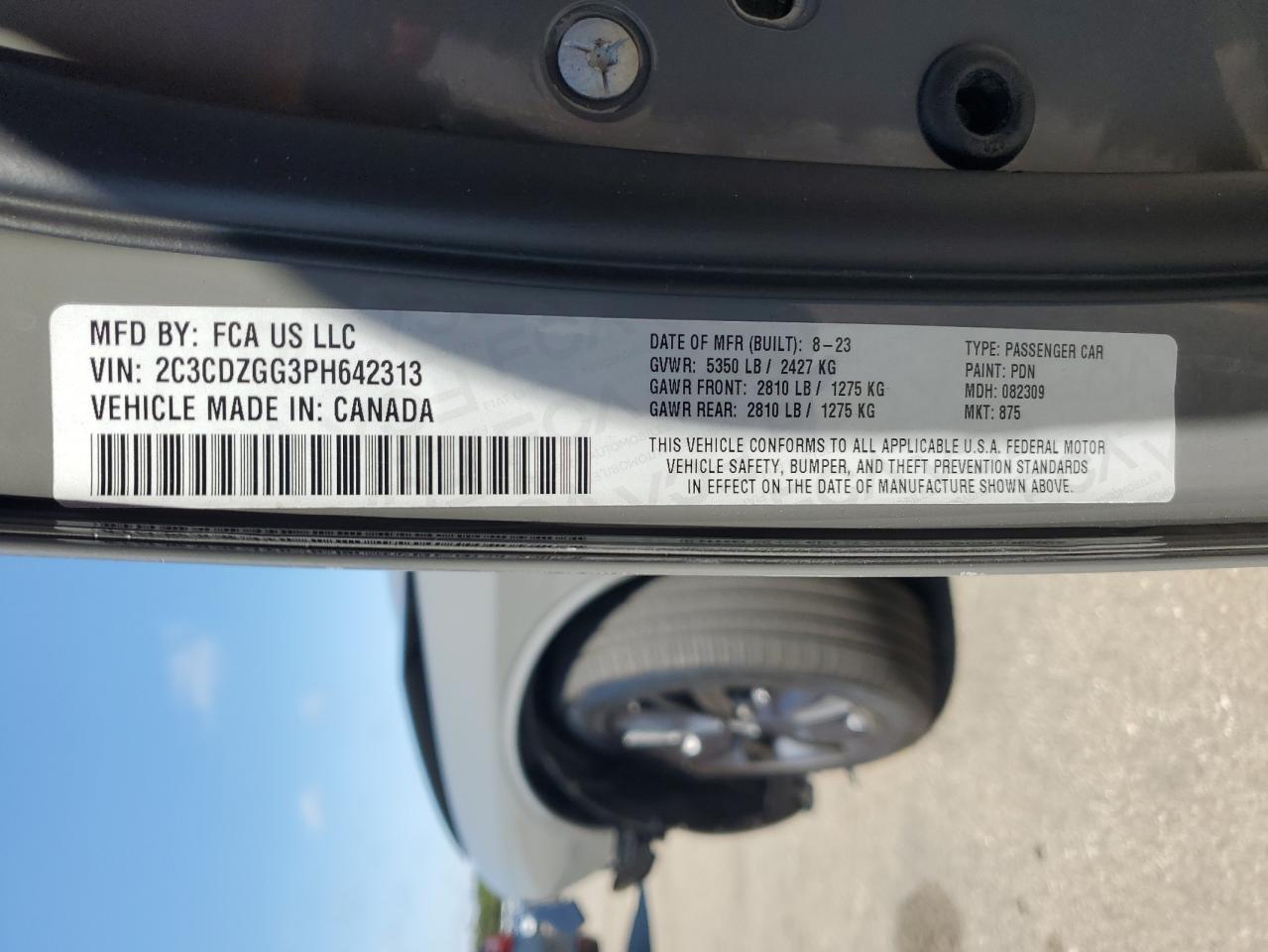 2023 Dodge Challenger Sxt VIN: 2C3CDZGG3PH642313 Lot: 71584825