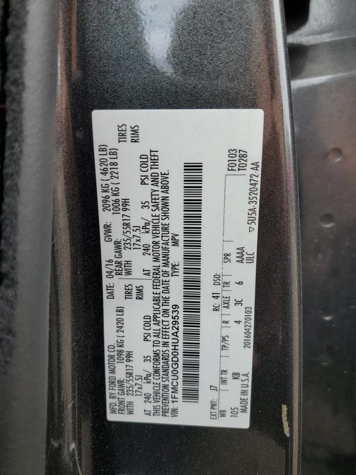 2017 Ford Escape Se VIN: 1FMCU0GD0HUA29539 Lot: 82159635