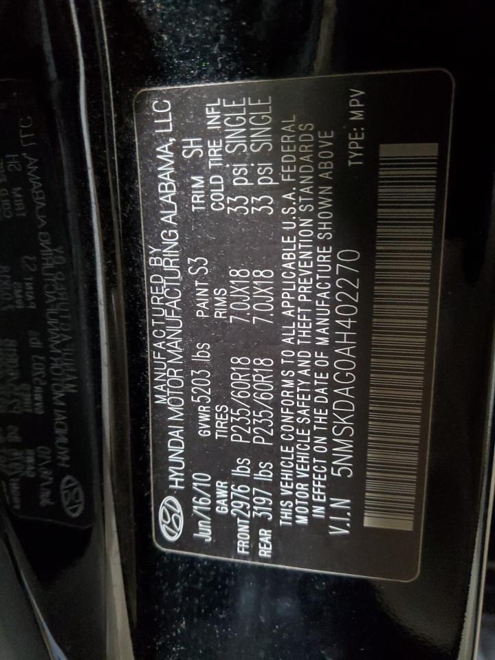 2010 Hyundai Santa Fe Limited VIN: 5NMSKDAG0AH402270 Lot: 71481165