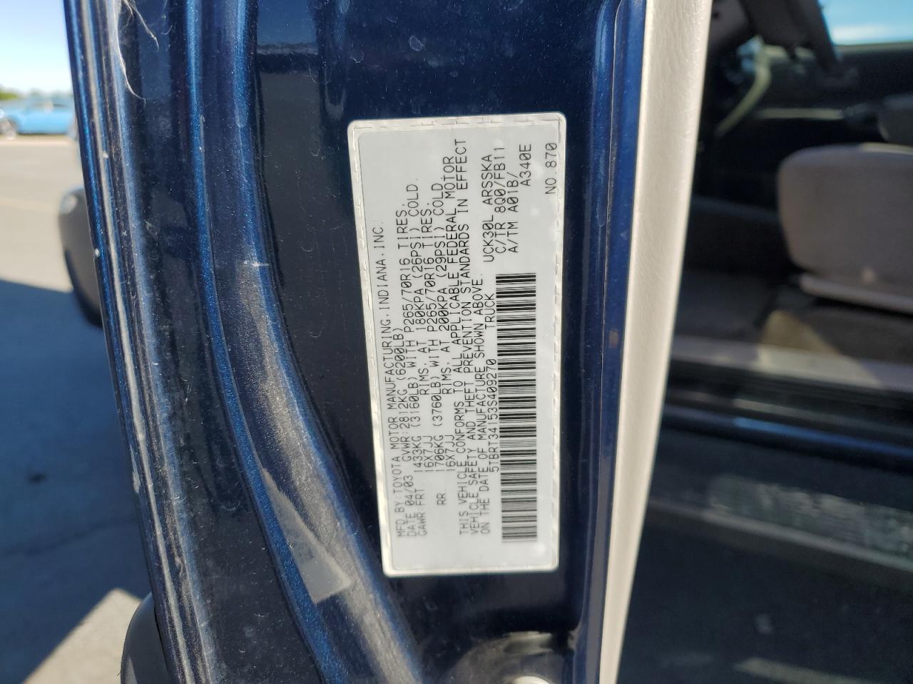2003 Toyota Tundra Access Cab Sr5 VIN: 5TBRT34153S409270 Lot: 80894525