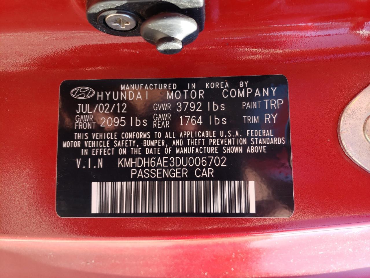 2013 Hyundai Elantra Coupe Gs VIN: KMHDH6AE3DU006702 Lot: 80719585