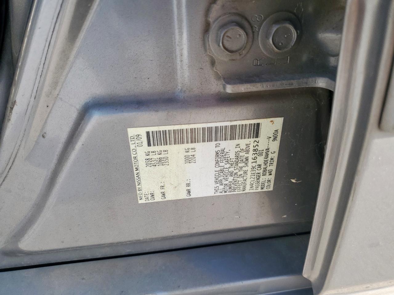 2009 Nissan Altima Hybrid VIN: 1N4CL21E39C163852 Lot: 81349055