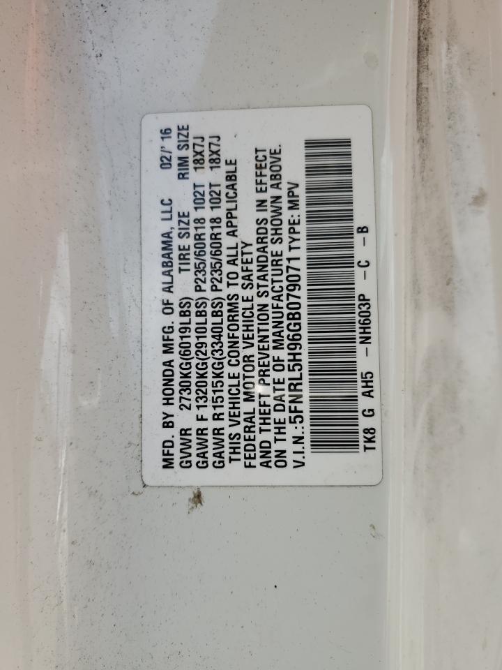 2016 Honda Odyssey Touring VIN: 5FNRL5H96GB079071 Lot: 84293005