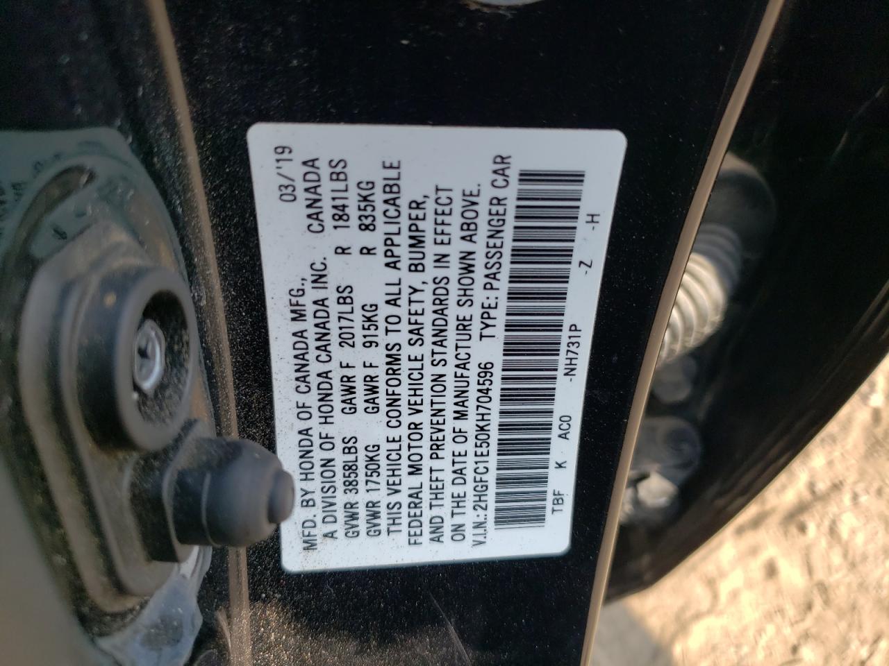 2019 Honda Civic Si VIN: 2HGFC1E50KH704596 Lot: 81250695