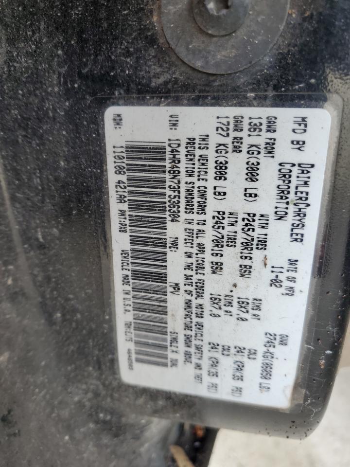 2003 Dodge Durango Slt VIN: 1D4HR48N73F536304 Lot: 82047115