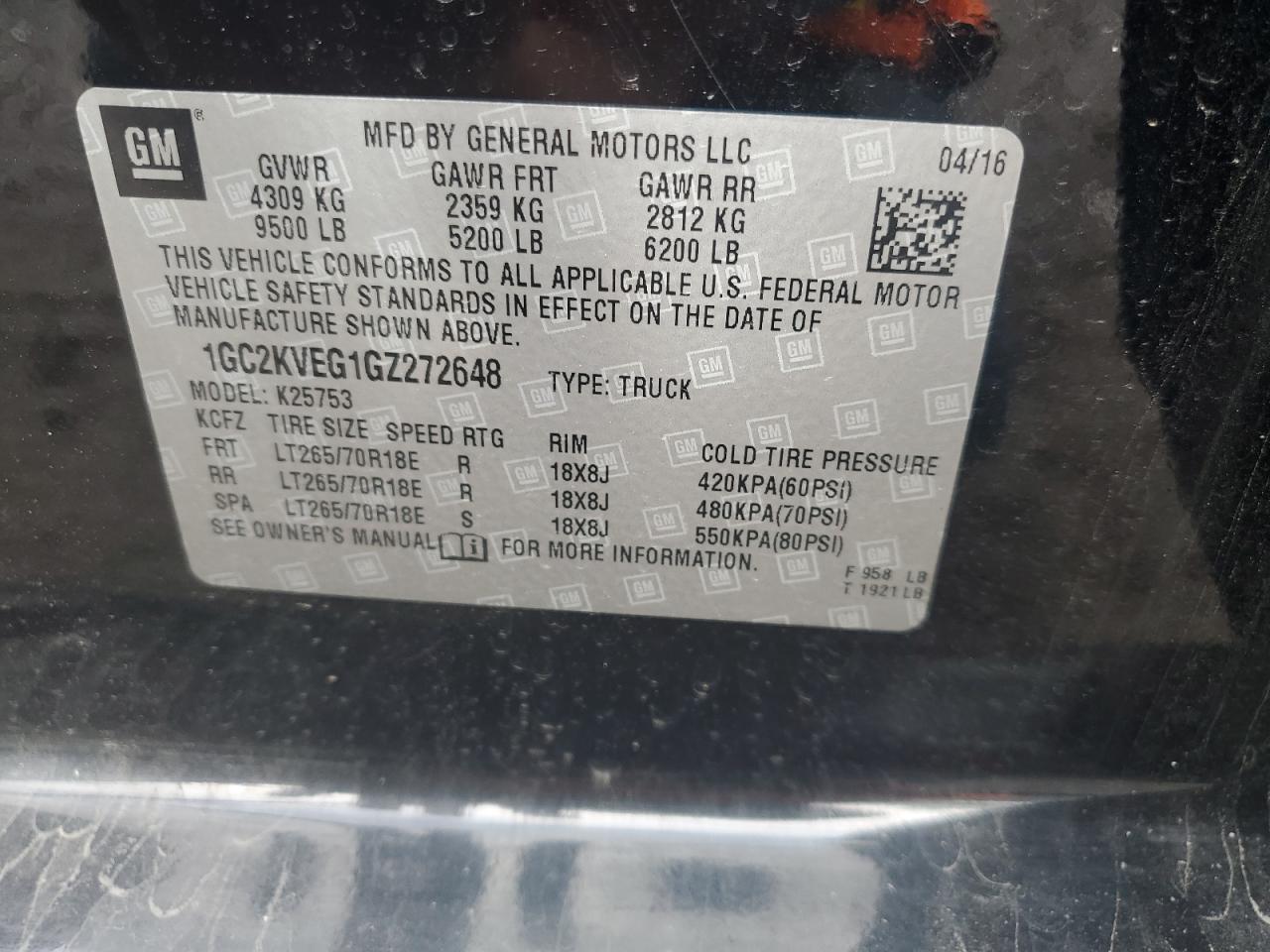 2016 Chevrolet Silverado K2500 Heavy Duty Lt VIN: 1GC2KVEG1GZ272648 Lot: 70907065