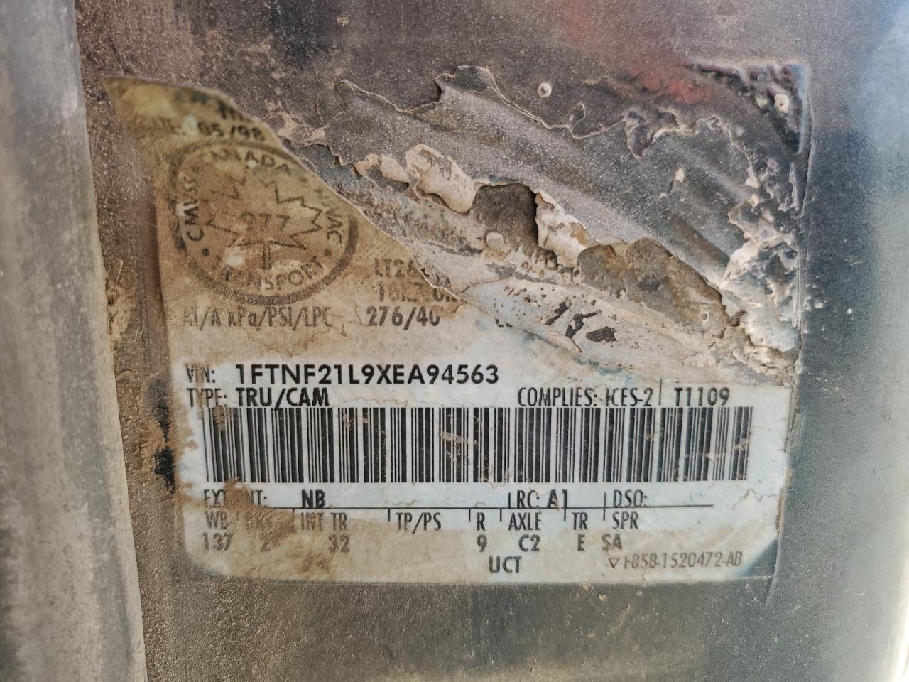 1999 Ford F250 Super Duty VIN: 1FTNF21L9XEA94563 Lot: 81473815