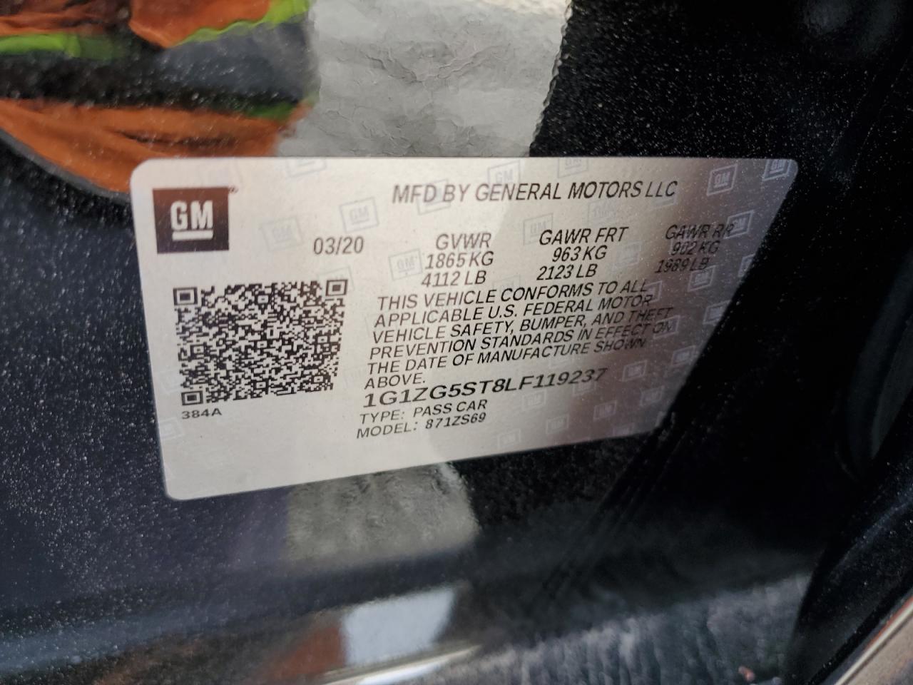 2020 Chevrolet Malibu Rs VIN: 1G1ZG5ST8LF119237 Lot: 84478645