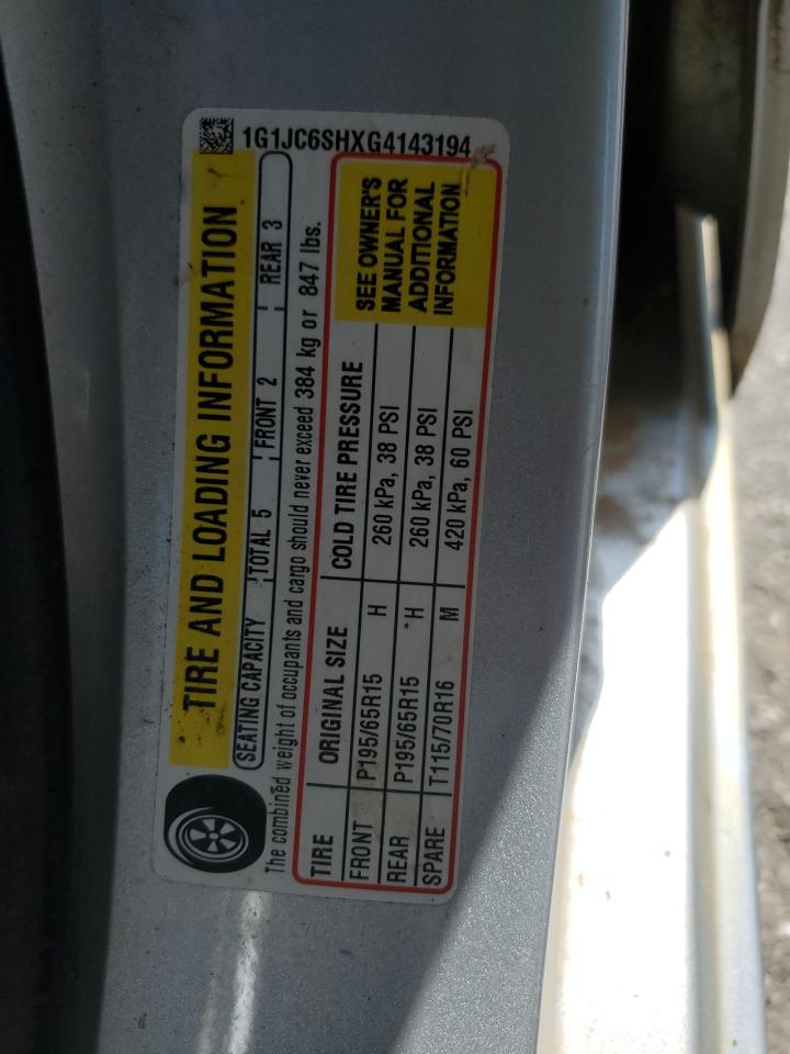 2016 Chevrolet Sonic Lt VIN: 1G1JC6SHXG4143194 Lot: 71050605