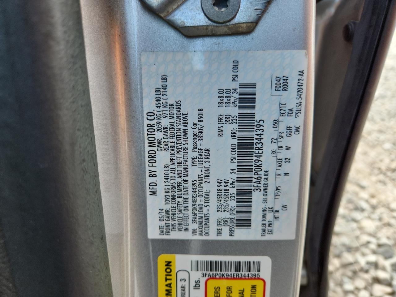 2014 Ford Fusion Titanium VIN: 3FA6P0K94ER344395 Lot: 80027225