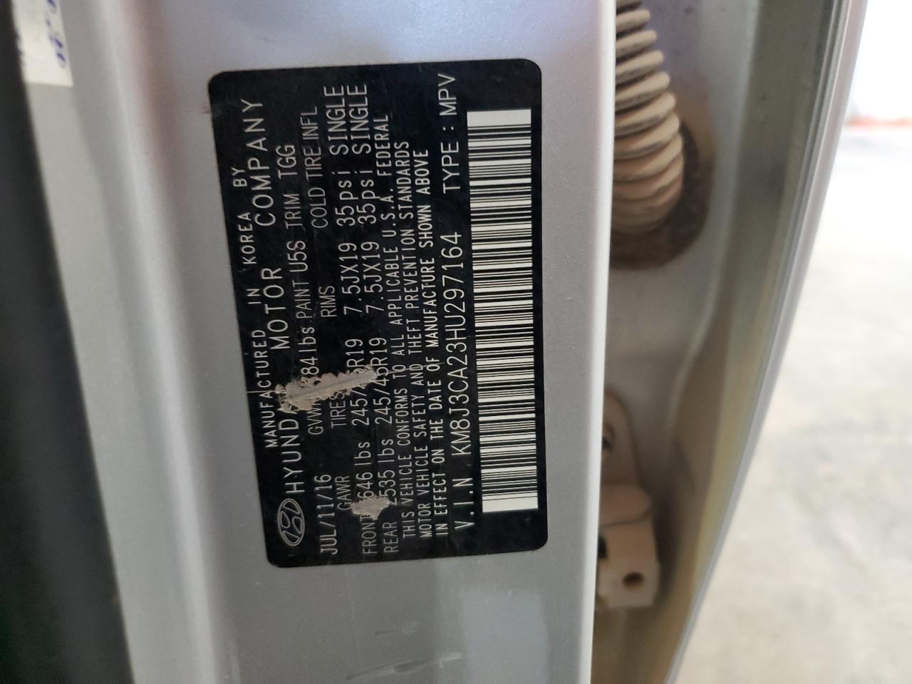 2017 Hyundai Tucson Limited VIN: KM8J3CA23HU297164 Lot: 80720905