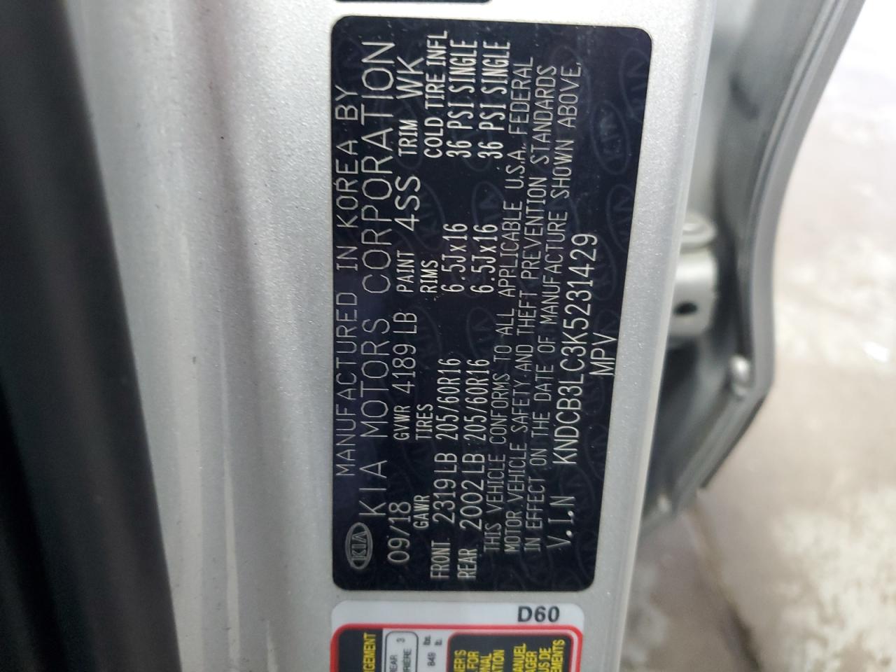 2019 Kia Niro Fe VIN: KNDCB3LC3K5231429 Lot: 80389645