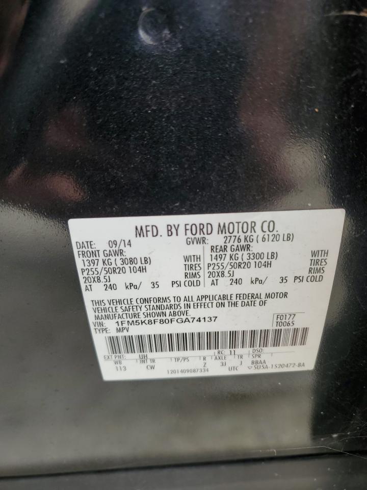 2015 Ford Explorer Limited VIN: 1FM5K8F80FGA74137 Lot: 83831965