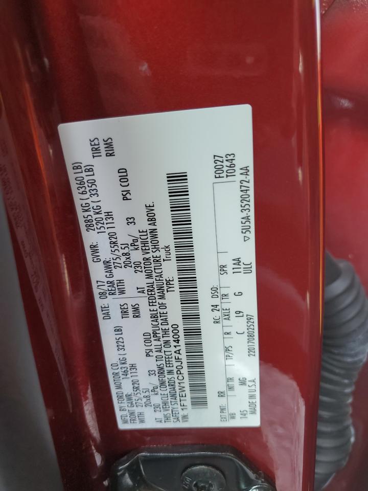 2018 Ford F150 Supercrew VIN: 1FTEW1CP0JFA14000 Lot: 71322785