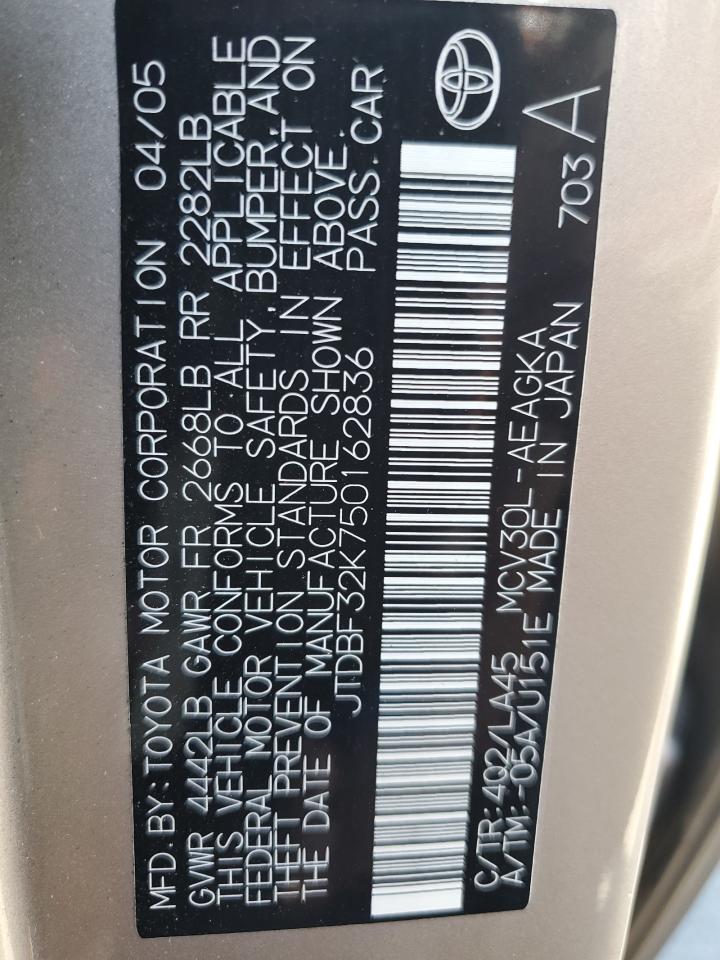 2005 Toyota Camry Le VIN: JTDBF32K750162836 Lot: 81082105