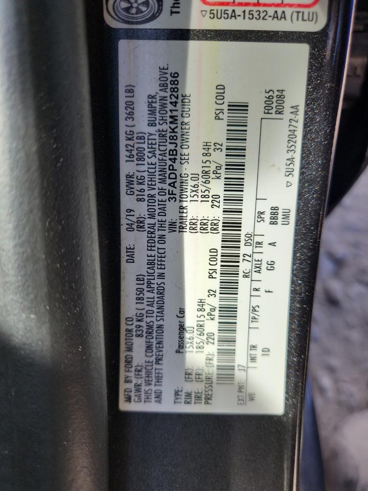 2019 Ford Fiesta Se VIN: 3FADP4BJ8KM142886 Lot: 71305595