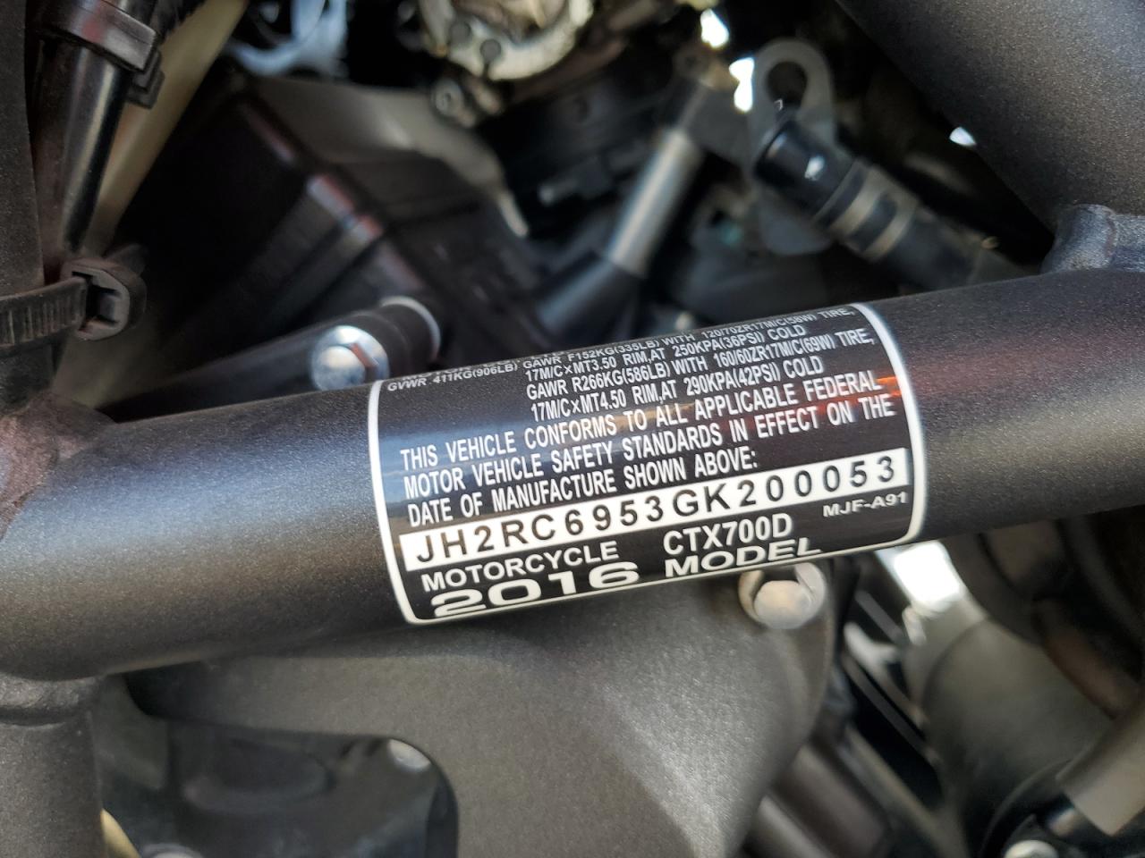 2016 Honda Ctx700 D VIN: JH2RC6953GK200053 Lot: 84005695