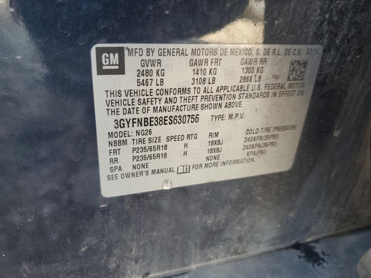 2014 Cadillac Srx Luxury Collection VIN: 3GYFNBE38ES630756 Lot: 83849375