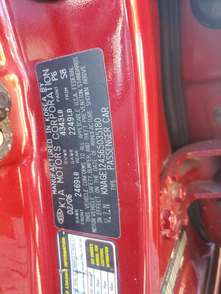 2006 Kia Optima Lx VIN: KNAGE124565035180 Lot: 71972255