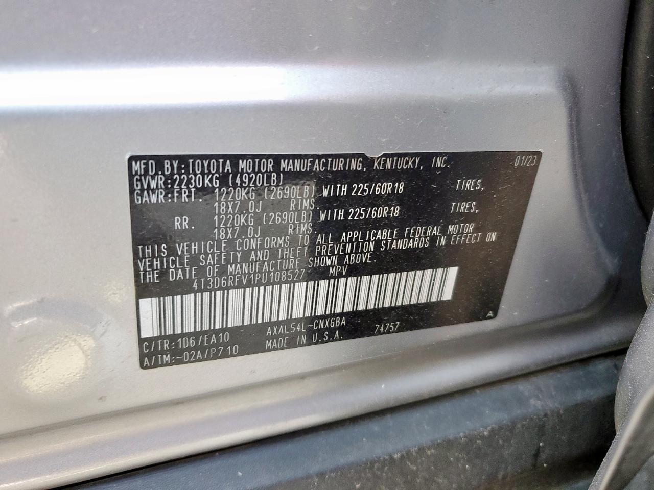 2023 Toyota Rav4 Limited VIN: 4T3D6RFV1PU108527 Lot: 71443655